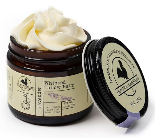 Handmade Whipped Tallow Balm, Organic, Moisturizer, Body Butter with Infused Olive Oil, for Eczema, Rosacea, Baby (Lavender)-VivaGrace Women