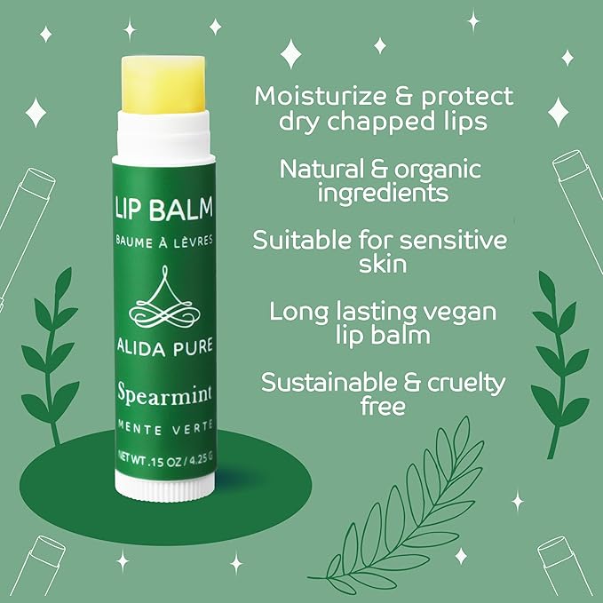 Spearmint Lip Balm Collection, Vegan Lip Balm Set, Beeswax Free, with Avocado Oil, Organic Jojoba Oil, and Vitamin E, Natural Moisturizer for Dry, Chapped Lips, 3 Tube Set-VivaGrace Women