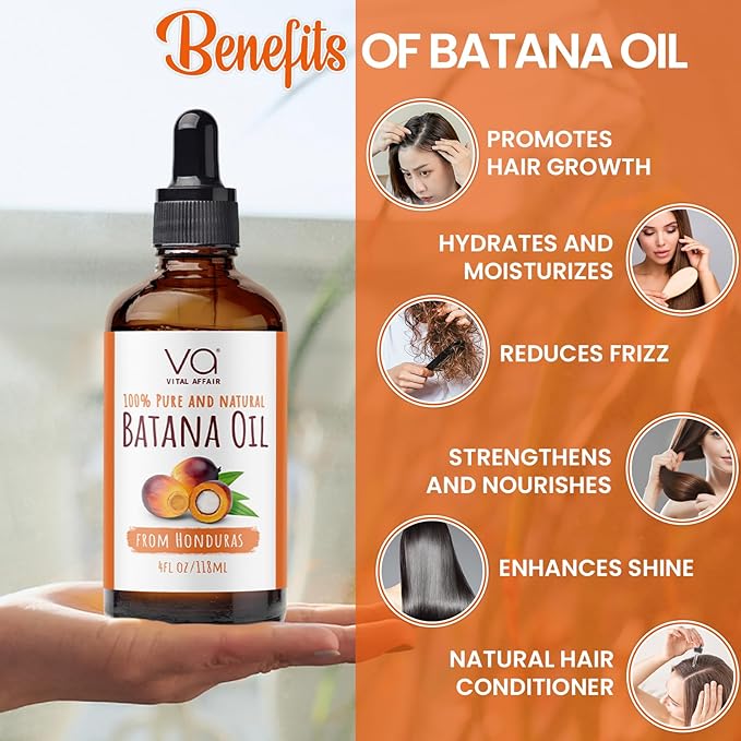 Batana Oil-Hair Growth Oil-4 Fl Oz-Glass Bottle-Cold Pressed-100% Raw-Dr Sebi Recommended-Essential Nutrients-For Women & Men-VivaGrace Women