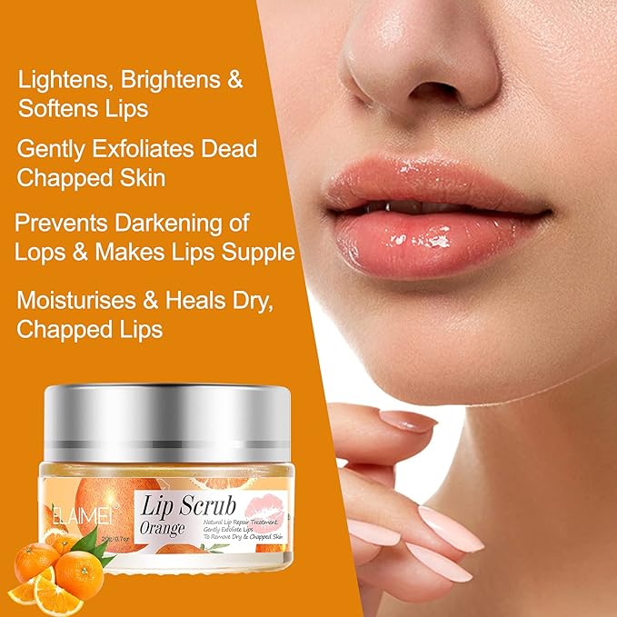 Lip Scrub, Lip Scrubs Exfoliator & Moisturizer, Lip Repair for Lush Soft Lips, Lip Moisturizer for Chapped Dry and Flaky Lips Treatment, Lip Scrubs (Orange)-VivaGrace Women