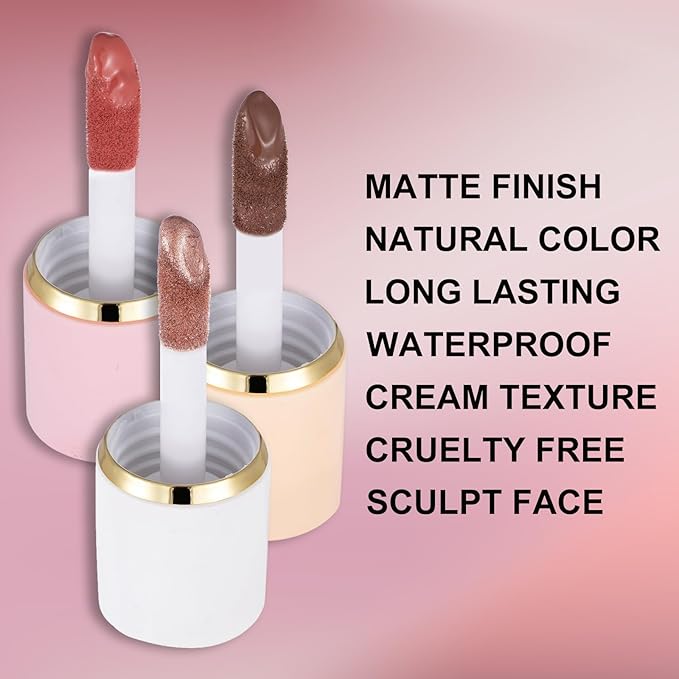 3Pcs Liquid Contour Makeup Trio with Bronzer Shade, Blush, Highlighter for Sculpted Makeup, Matte Finish Liquid Contour Set Easy to Create a Lightweight Look, Longwear Waterproof Formula (3, 9, 14)-VivaGrace Women