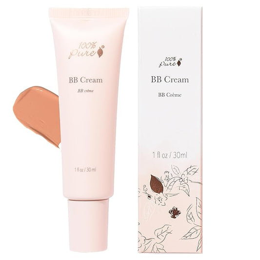 100% PURE BB Cream Shade 20 Aglow Full Face Coverage Skin Care & Glow - All-In-One Primer Concealer & Foundation Makeup - Shimmery, Dewy Youth Medium Color w/Warm Undertone - Vegan - 1 Fl Oz-VivaGrace Women