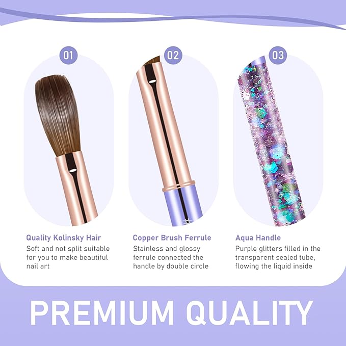 Acrylic Nail Brush Size #10, KEMEISI 100% Pure Kolinsky Nail Art Brushes Sturdy Handle Oval Shaped Acrylic Powder Nail Design Tools for Professional Manicure DIY Home Salon (Purple)-VivaGrace Women