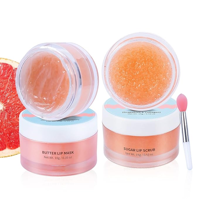 ANAIRUI Lip Mask Set, Lip Exfoliator Scrub & Moisturizer,Grapefruit Lip Care Kits With Lip Sleeping Mask & Sugar Lip Scrub, Lip Overnight Plumper Set for Dry, Chapped Lips-VivaGrace Women