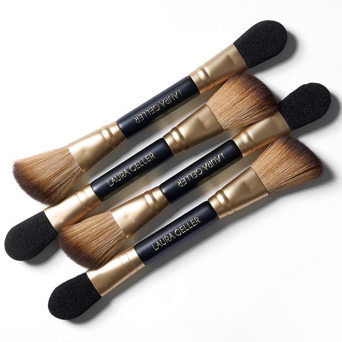 LAURA GELLER NEW YORK Dual-Ended Highlighter Brush - Multipurpose Makeup Brush for Highlighter, Blush, Bronzer and More - Includes Dual-Fiber Vegan Bristles and Satin Paddle for Flawless Application-VivaGrace Women