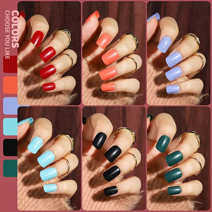 Teenitor Short Square Press On Nails With Nail Glue, 288Pcs Short Fake Nails 12 Colors Short Glue On Nails, Short Nails Press On Square False Nails For Wide Nail Bed