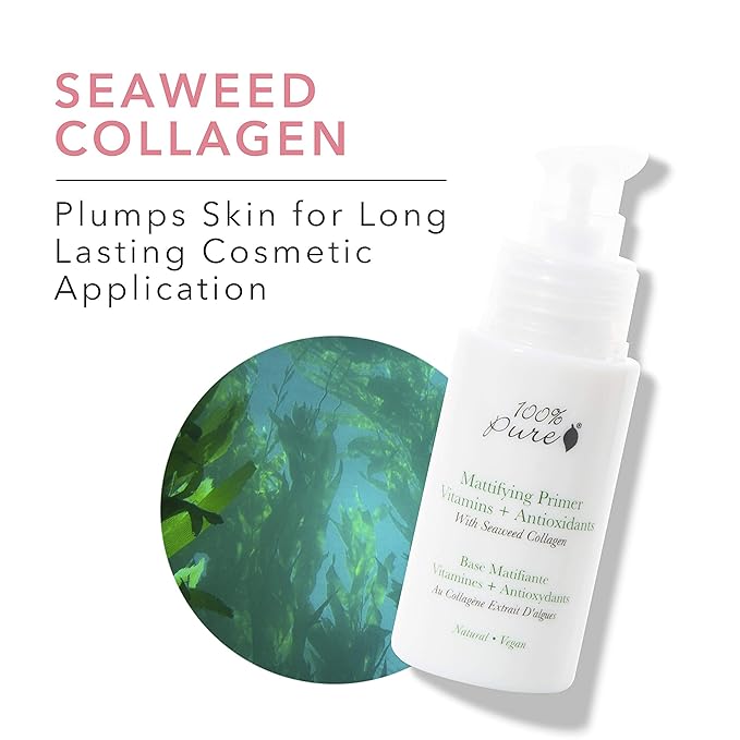 100% PURE Mattifying Face Primer Plumping Makeup Base & Moisturizer with Anti-Aging Seaweed Collagen - Long-Lasting Matte Pore Diminishing Cosmetics Prep, Flawless Smooth Skin Hydration - 1 oz-VivaGrace Women