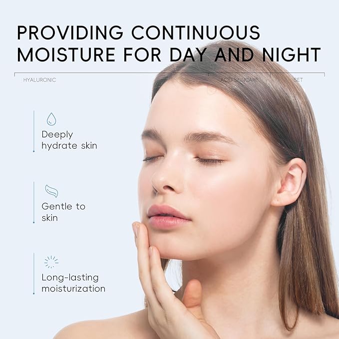 Hyaluronic Acid Skin Care Set, Hydration Kit for Women Teen Girls, Low pH Cleanser, Moisturizer, Serum, Eye Cream, Anti Aging, Firming, Travel Size Facial Care Gift Set for Dry Sensitive Skin-VivaGrace Women