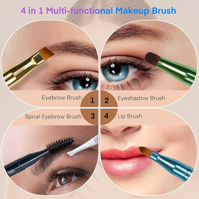 Unaone 4 in 1 Makeup Brush - Lip Brush for Lipstick, Eyebrow, Eyeshadow, Spiral Eyebrow Portable Detachable Multi-functional Lipstick Brush for Makeup-VivaGrace Women