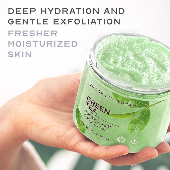 Brooklyn Botany Green Tea Honey Sugar Scrub for Body 10 oz – Deeply Hydrating and Gently Exfoliating Body Scrub for Women and Men – Moisturizing and Nourishing the Skin-VivaGrace Women