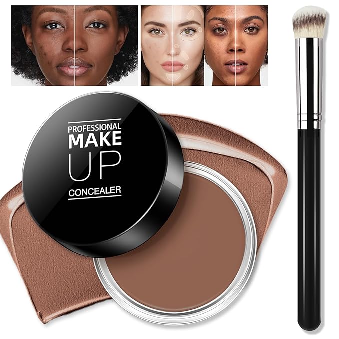 Cream Concealer Full Coverage Makeup, Matte Color Correcting Concealer with Brush, Waterproof, Conceals Blemish, Pores and Spots, Under Eye Makeup Concealer for Dark Circles (#07 DEEP)-VivaGrace Women