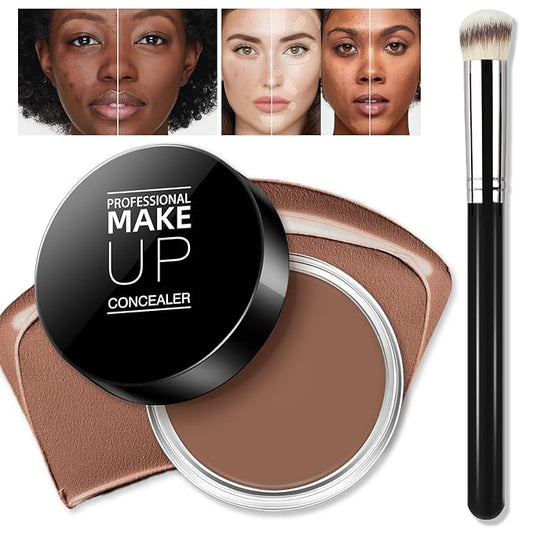 Cream Concealer Full Coverage Makeup, Matte Color Correcting Concealer with Brush, Waterproof, Conceals Blemish, Pores and Spots, Under Eye Makeup Concealer for Dark Circles (#07 DEEP)-VivaGrace Women