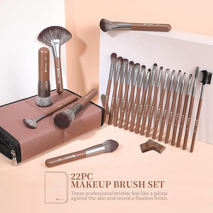 DUcare Professional Makeup Brush Set 22Pcs with Travel Case Synthetic Kabuki Foundation Brush, Face Powder Brush, Blush Brush, Concealer Brush, Eyeshadow Brushes-VivaGrace Women