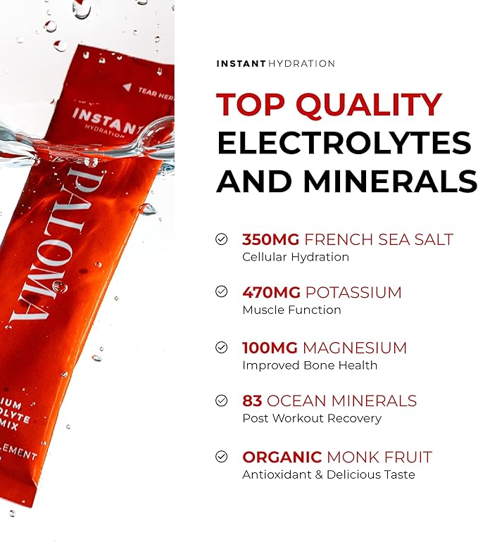 Instant Hydration Electrolytes Powder Packets - Paloma Electrolyte Drink Mix - Zero Sugar - Keto, Vegan, Gluten-Free, Non-GMO - Boost Recovery, Brain Health, Muscle & Tissue Support- 30 Sticks-VivaGrace Women