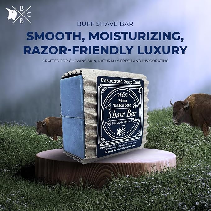Pure Bison Tallow Beard Gift Set - Shave Bar, Beard Balm, Unscented Lip Balm - Conditions, Strengthens, Moisturizes, Soothes, Softens, Naturally Derived, No Dyes, Naturally Derived-VivaGrace Women