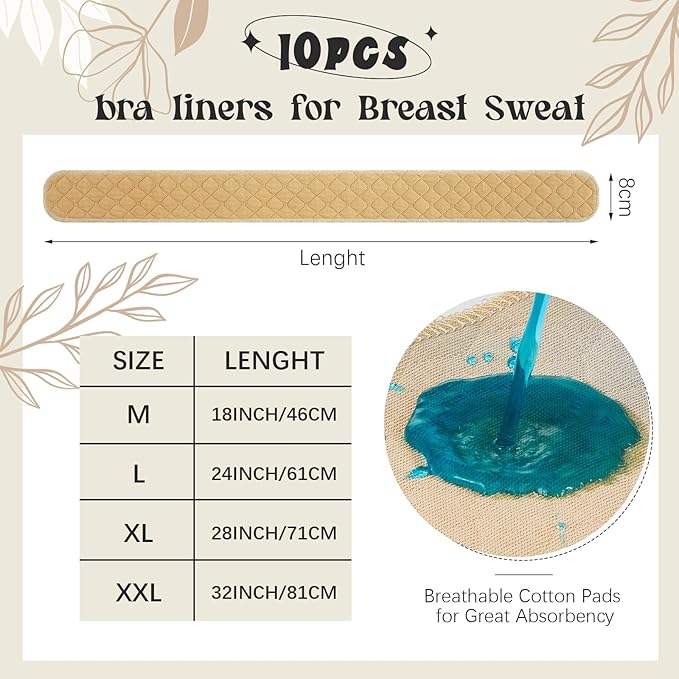 Toulite 10 Pcs Cotton Bra Liners 3 Layer Rectangle Under Bra Pads Sweat Liners for Women Sweating Supplies-VivaGrace Women