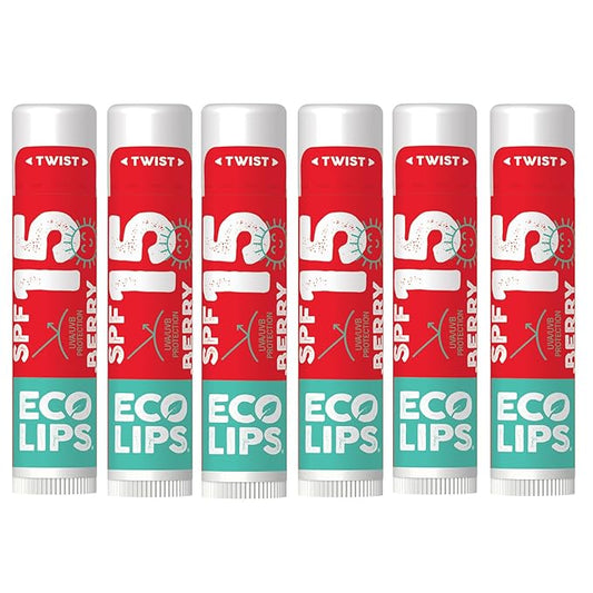 Eco Lips Classic Sport Broad Spectrum Sunscreen Lip Balm 6-Pack - Made in USA (Classic Berry SPF 15)-VivaGrace Women