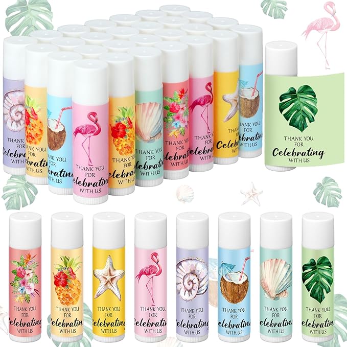 48 Pcs Beach Wedding Favors Thank You Lip Balms Bulk Wedding Lip Balm Appreciation Gift Flamingo Lip Balms Tropical Bridal Lip Balm for Guest Bridesmaid Bachelorette Party Graduate Teacher-VivaGrace Women