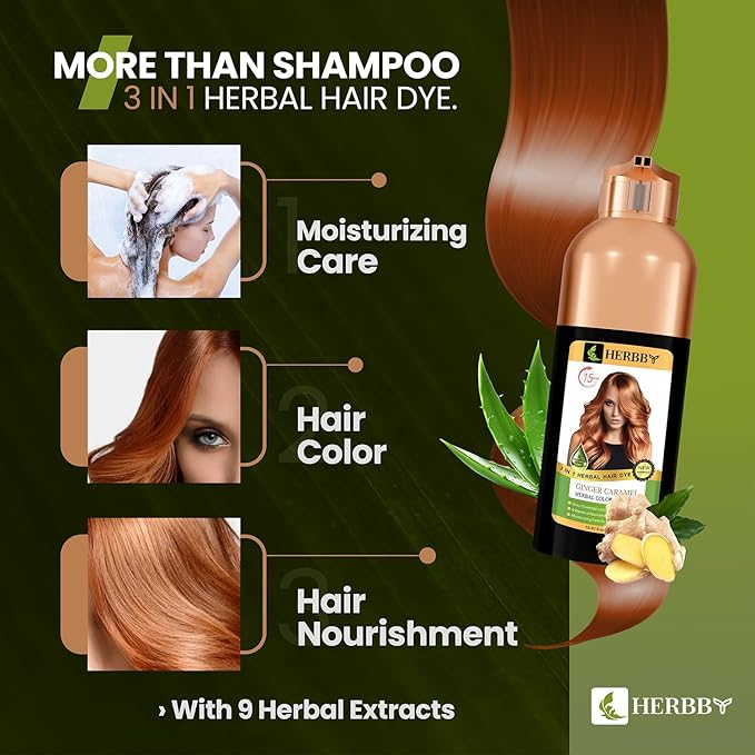 Hair Color Shampoo for Gray Hair Coverage&Color Transform with 9 Herbal Extracts –Long Lasting(6-8 Weeks),Shiny,Evenly Colored,Instant Hair Dye Shampoo&Conditioner,500 Ml (GINGER CARAMEL COLOR)-VivaGrace Women