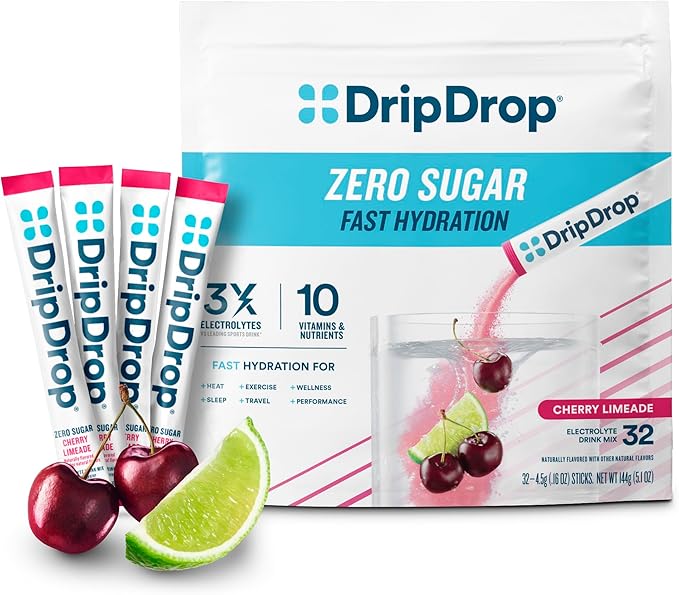 DripDrop Sugar Free Hydration Packets - Zero Cherry Limeade - Single Serve Electrolytes Powder Drink Mix - Non-GMO, Gluten Free, Vegan - 32 Sticks-VivaGrace Women