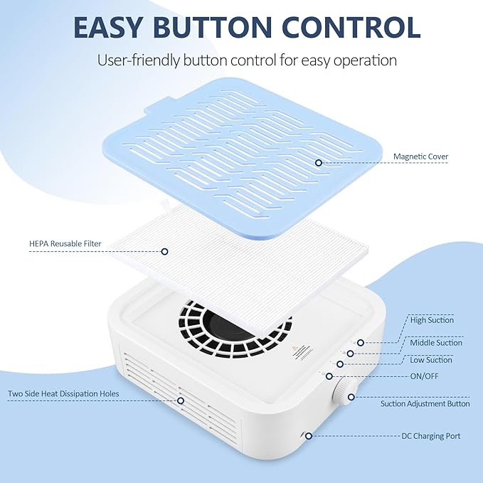 LIONVISON Nail Dust Collector for Salons: Manicure Pedicure Tool for Beginners DIY Nail Tech With Reusable Filter-VivaGrace Women