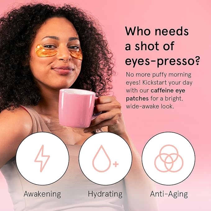 grace & stella Caffeine Under Eye Patches - Awakening Eye Patches for Puffy Eyes and Dark Circles - Under Eye Mask Patches with Niacinamide & Hyaluronic Acid - Vegan, Cruelty-Free, 24 Pairs