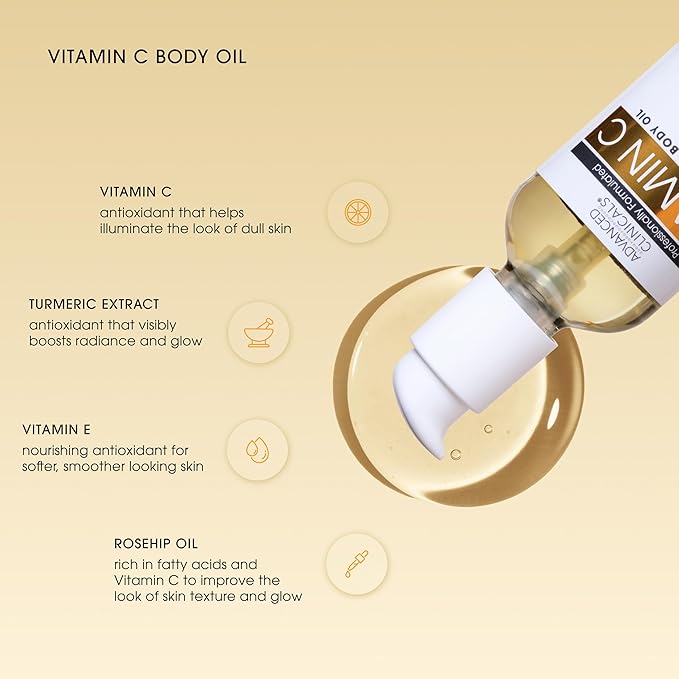 Advanced Clinicals Vitamin C illuminating Body Oil For Women & Men |Vitamin C Oil Skin Care Body Moisturizer With Vitamin E + Botanicals To Help Improve Appearance Of Dark Spots + Dry Skin, 2 Piece-VivaGrace Women