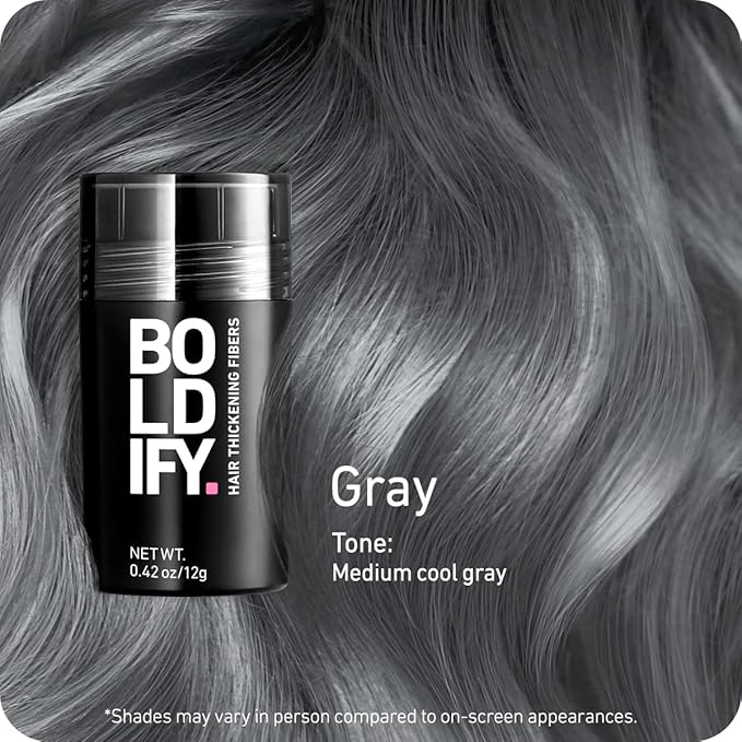 BOLDIFY Hair Fibers (12g) - Fill In Thinning and Fine Hair for an Instantly Fuller, Thicker Look - 14 Shades for Women & Men - Gray-VivaGrace Women