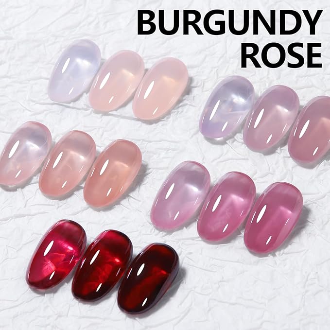 AILLSA Burgundy Red Gel Nail Polish Set Nude Jelly Pink Gel Polish with Base and Top Coat, Wine Mauve Neutral Gel Polish Kit Soak Off U V French Manicure Starter DIY at Home