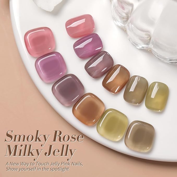 Born Pretty Jelly Gel Nail Polish Milky Jelly Translucent Gel Polish Sheer Red Purple Brown Grey Green Nail Art Varnish Manicure 6PCS-VivaGrace Women