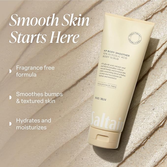 Saltair KP Body Scrub. 10% Glycolic Acid Treatment with Volcanic Sand and Plant Moisturizers. Fragrance-Free Physical Chemical Exfoliator. Exfoliating Body Scrubber for Rough Bumpy Skin, 10oz.-VivaGrace Women