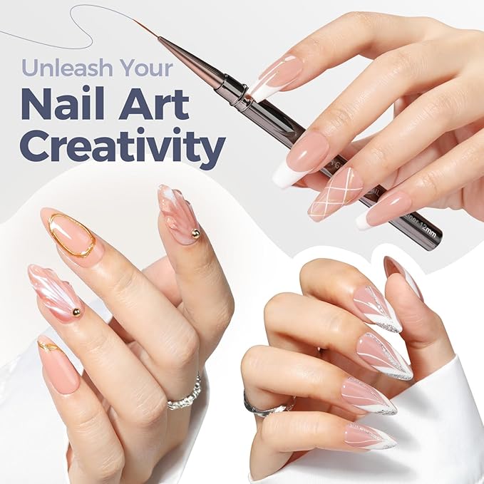 UNA GELLA Nail Art Brushes Metallic, Liner Pens 5Pcs Set For Nail Art Gel Polish, Gray Color, Detail Nail Art Design Painting Brush Set For Nails Gel Fine Drawing Nail Tools, 6/9/11/15/18mm Sizes-VivaGrace Women