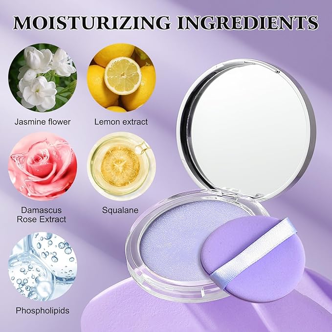 Chillab Lavender Matte Powder, Gel-like Formula Oil-Control Primer & Setting Powder, Polvos Compactos Matte Powder for Silky Blurring Oil Control-VivaGrace Women