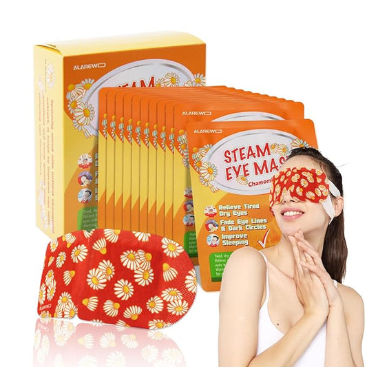 Steam Eye Mask Self Heating Moist Eye Compress Disposable SPA Warm Eye Mask 10 Packs for Dry Eyes, Eye Fatigue, Stress Relief, Soothing Headache Travel Trouble Sleeping (Chamomile)-VivaGrace Women
