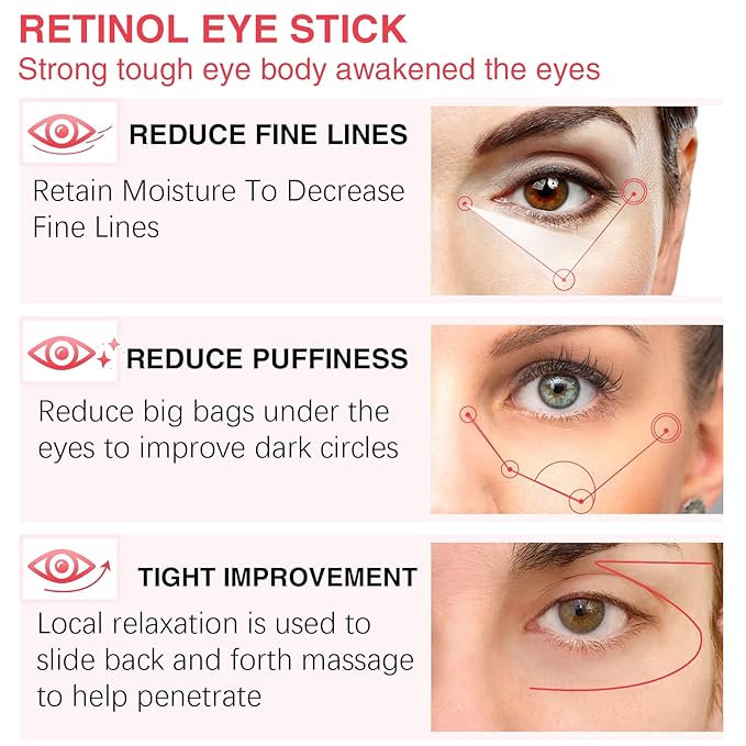 Retinol Eye Stick, Retinol Eye Cream for Dark Circles and Puffiness, Under Eye Cream Anti Aging, Eye Cream for Puffiness and Bags under Eyes, Brightening Eye Balm Reduces Fine Lines and Dark Circles-VivaGrace Women