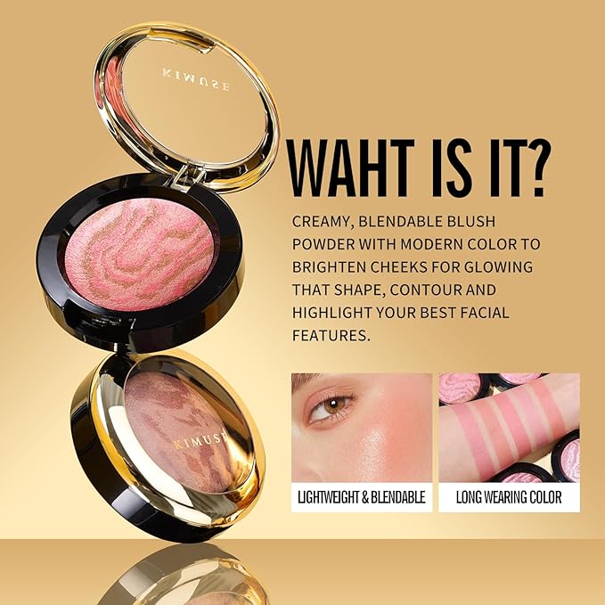 KIMUSE Baked Blush, Lighting Glow Marbleized Blush Powder Blush, Contour & Highlight Face for a Creamy Lightweight Natural Finish-VivaGrace Women