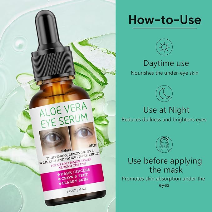Aloe Vera Eye Serum Dark Circles Under Eye Treatment for Women to Reduce Appearance of Puffy Eyes Eye Bags Fine Lines and Wrinkles for All Skin Types, Beauty Skin Care Gift-VivaGrace Women