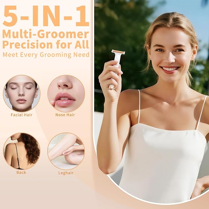 Women's 5-in-1 Electric Bikini Trimmer, USB-C Rechargeable Shaver & Trimmer for Body, Face & Nose – Painless Wet & Dry Shave (Keep Device Dry; Remove Blades for Cleaning)-VivaGrace Women