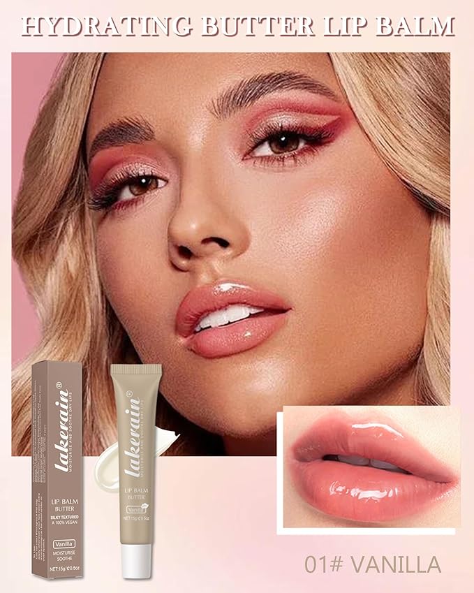 Lip Butter Balm Vanilla,Hydrating Tinted Butter Lip Gloss,Clear Lip Mask Lip Care Moisturizer,Glossier Lip Treatment Balm,Non-Sticky Jelly Glow Reviver Fat Lip Oil Lipgloss,Makeup Gift for Women-01-VivaGrace Women
