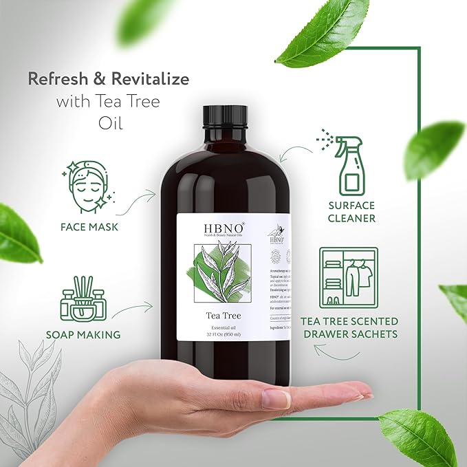 HBNO Tea Tree Oil - Huge 32 oz (950ml) Large Size - Ideal for Diffusers, Cleaning Agents, Deodorizers, and Flavoring Agents.-VivaGrace Women