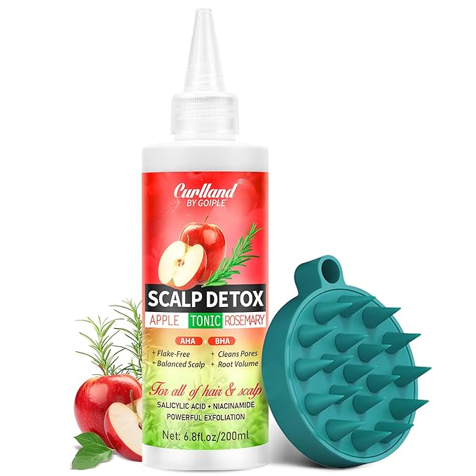 Rosemary & Apple Scalp Exfoliating Tonic - Scalp Detox Serum Deep Cleansing & Clarifying Treatment for Buildup, Dry Flaky Scalps - Soft Silicone Hair Scalps Massager Shampoo Brush for All Hair Types-VivaGrace Women