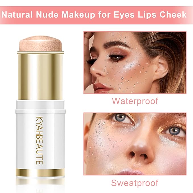Ponhey Highlighter Makeup Stick for Face and Body, Non-greasy Finish,Delivers a Natural Glow, Long Lasting Waterproof Pearl White Glimmer Glow Sparkly Glitter Body Shimmer-VivaGrace Women