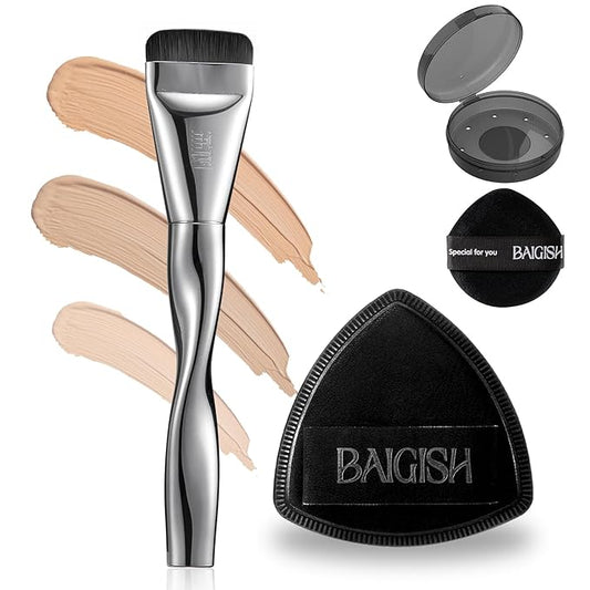 Makeup Sponge 1 Powder Puff +1 Smooth Foundation Brush for Liquid, Cream and Makeup,Super Soft, Makeup Blender, Latex Free Seamless Flawless Soft Setting Couple Set-VivaGrace Women
