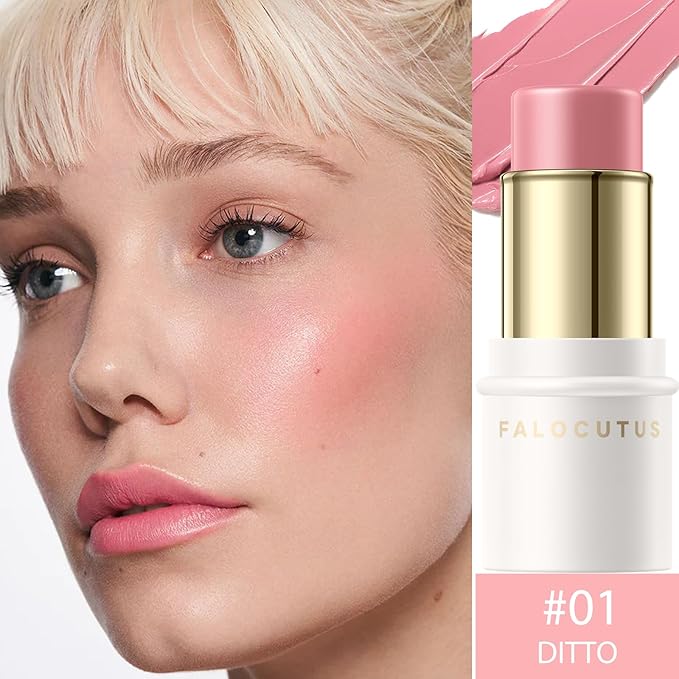 2Pcs Cream Blush Makeup Stick,Monochromatic Multi-Stick Face Blush for Cheek,Lip and Eye,Matte and Dewy Finish for Long Wearing,Easy Application.DITTO-VivaGrace Women