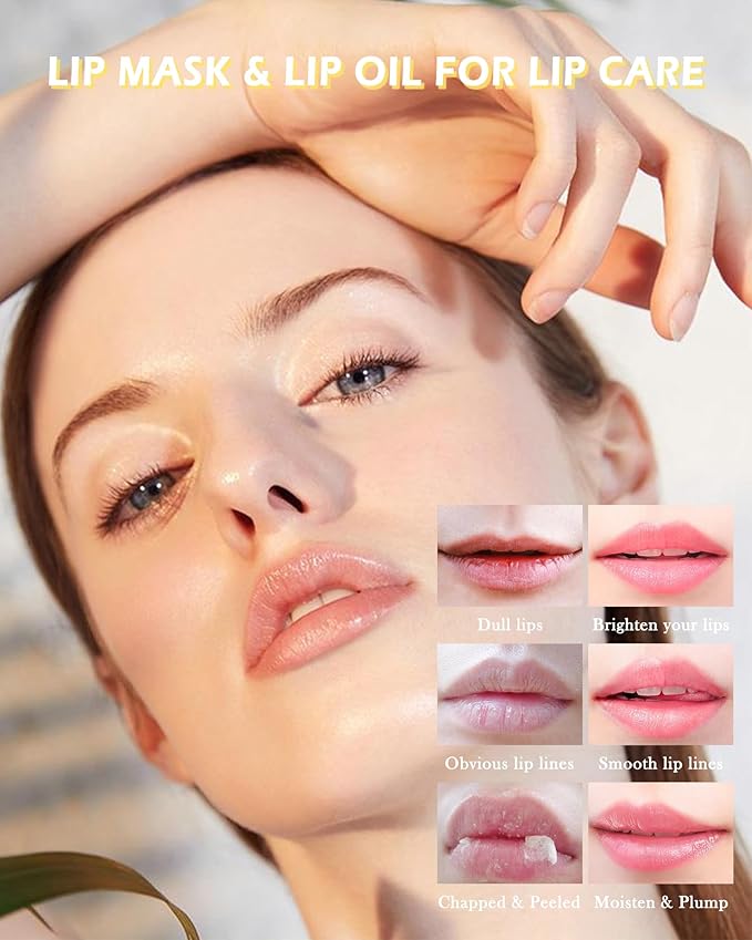 2PCS Strawberry Lip Balm Honey Pot Lip Mask & Hydrating Lip Glowy Oil Lip Care Set, Lip Moisturizing Treatment Nourishing Lip Gloss, Reduce Lip Line & Plump Dry Cracked Lip Scrub Exfoliator -Set B-VivaGrace Women