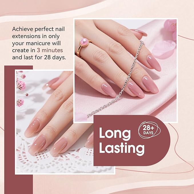 JEWHITENY Poly Extension Gel Nail Set Clear Pink Poly Nail Gel With Slip Solution Base Coat Top Coat French Manicure Need U V Lamp Curing for Finger Art and Home DIY-VivaGrace Women