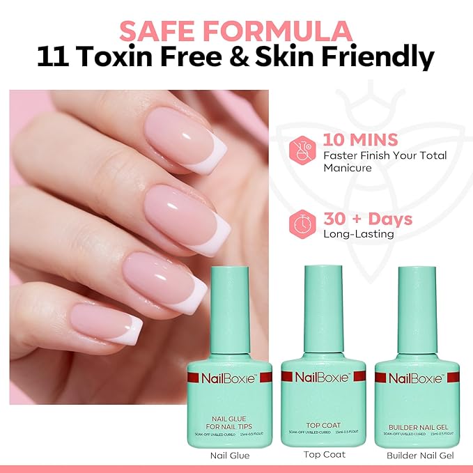 Modelones Gel Nail Kit, Top Coat, Nail Builder Gel, Press On Nails Kit with LED Light, 150 PCS Short Pink Square, 15 Sizes French Tip Press on Nails, Pre-Colored Nail Tips for Easy DIY Nail Art-VivaGrace Women