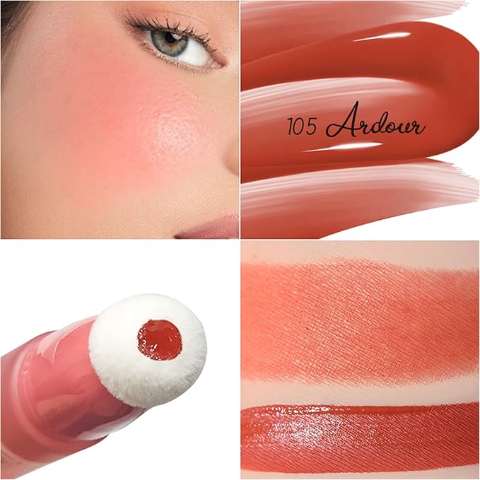 Blush Beauty Wand,Matte Face Blush Contour Wand with Cushion Applicator,Smooth Creamy Liquid Blush Wand,Blendable Blush Rouge Stick for Cheek,Cruelty-free,105 Ardour,Brownish Red-VivaGrace Women
