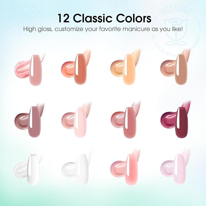 ROSALIND Poly Nail Gel Kit -12 Colors + Nail Art Accessories Kit Summer Neon Poly Nails Gel Kit Starter Kit With Slip Solution Pro Bright Colors Nail Extensions Gel Set with Mini UV Lamp-VivaGrace Women
