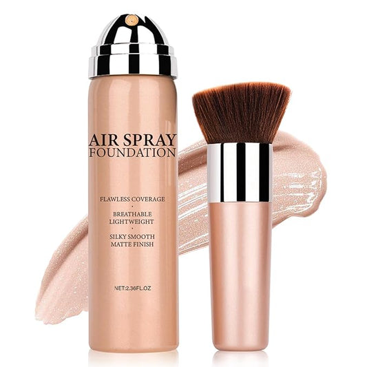 Airbrush Foundation Makeup Spray Silky Lightweight Full Coverage Foundation Face Air Cushion Foundation Set with Soft Makeup Brush - Natural Color-VivaGrace Women